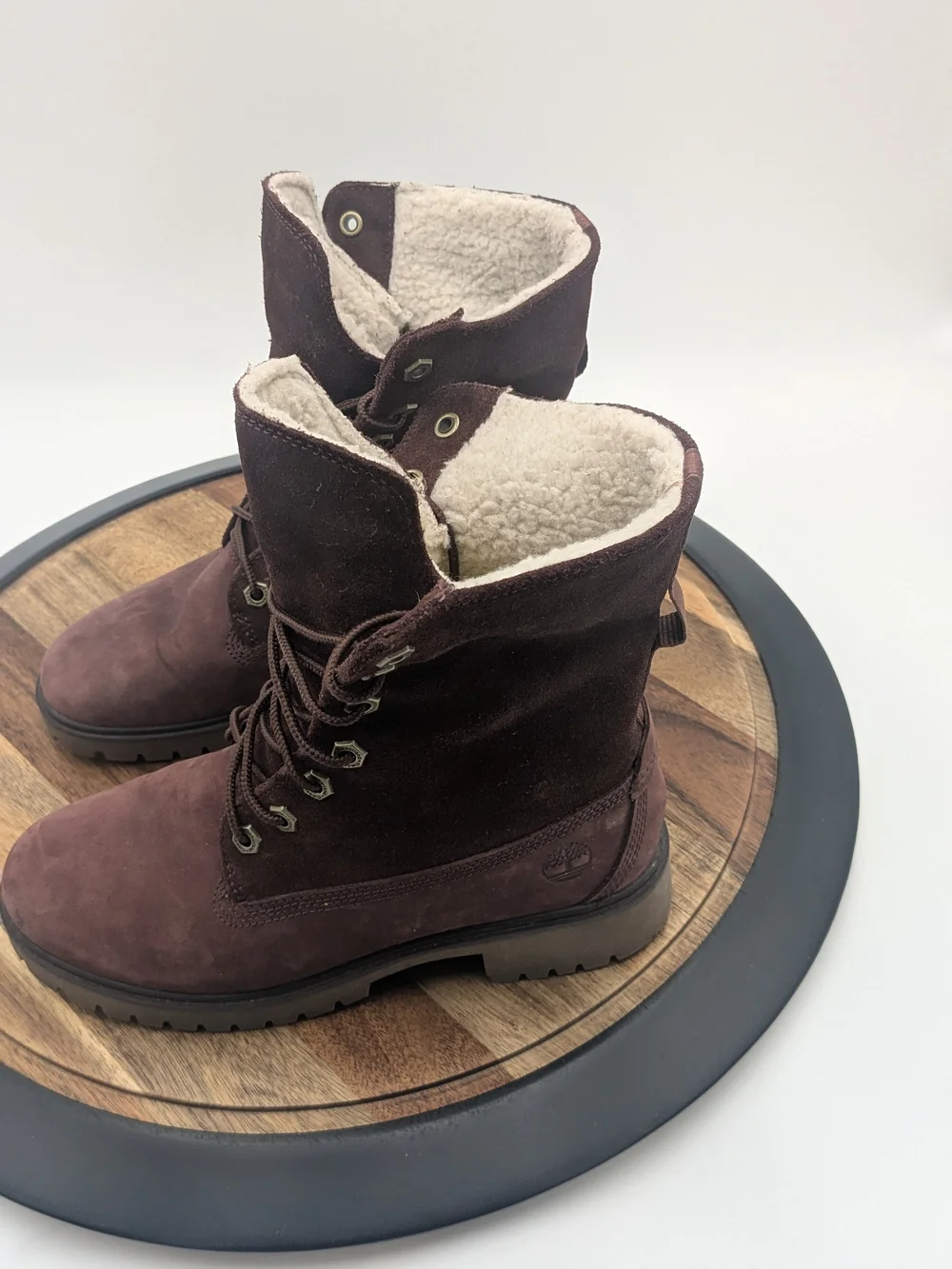 Timberland A1SGJ Women's Size 6 BurgundyNubuck Sherpa Lined Lace Up Winter Boots